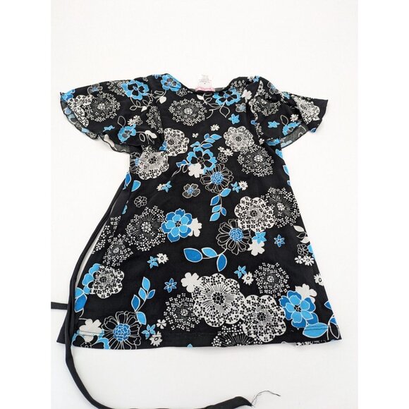 Fleurish Ladies Shirt Size M Ties In Back, Black, White & Turquoise Flower Print - Picture 5 of 5
